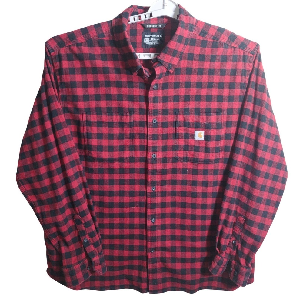 Carhartt Rugged Flex Red Black Buffalo Plaid Long Sleeve Shirt 2XL‎ Relaxed Fit